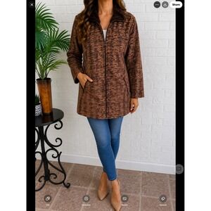 Jones Wear Tiger Print Jacket Women Med Brown Excellent Faux Fur Collar Zip Up